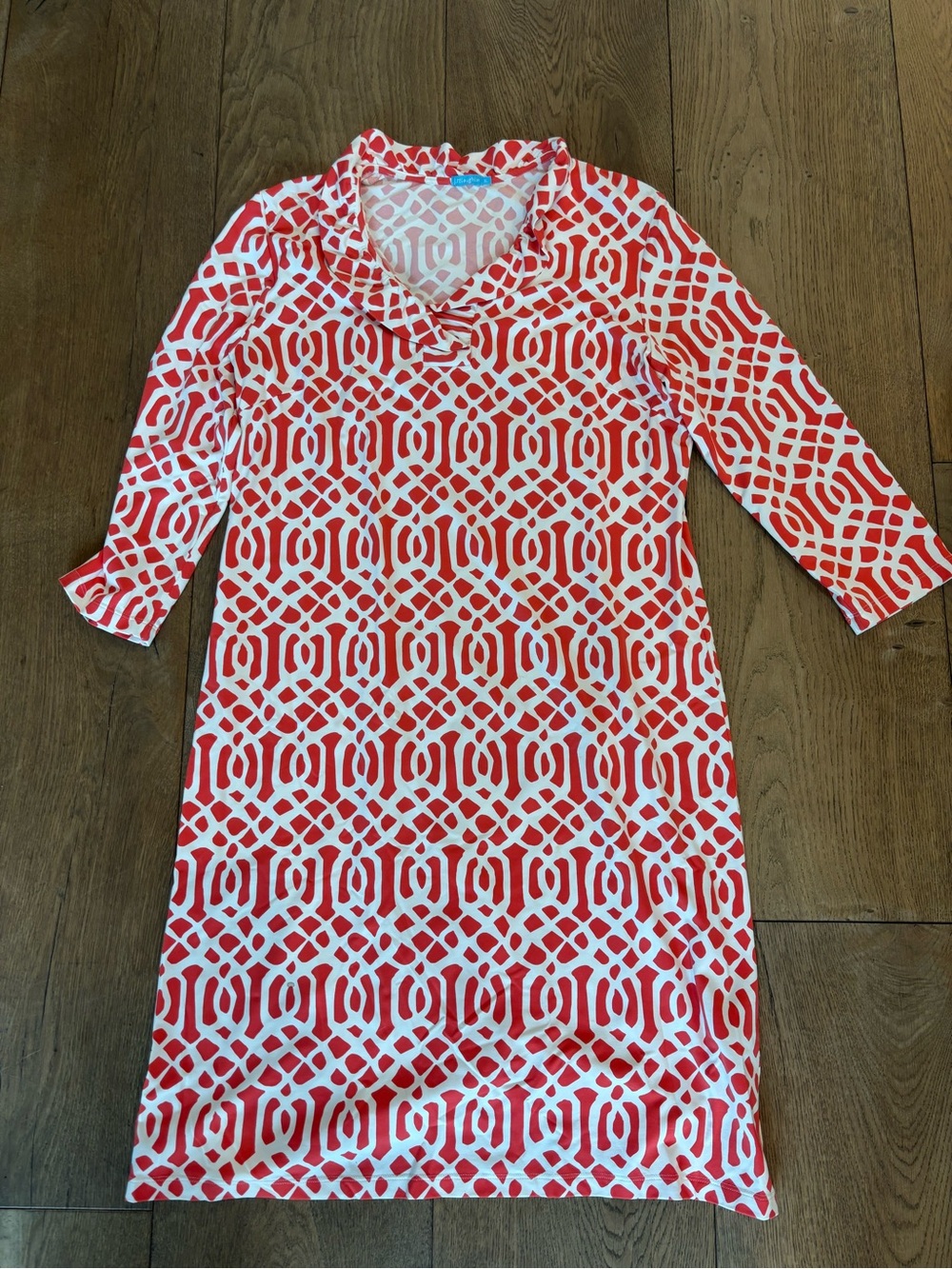 J.McLaughlin Durham Ruffle Collar Dress with geometric print  Size XL